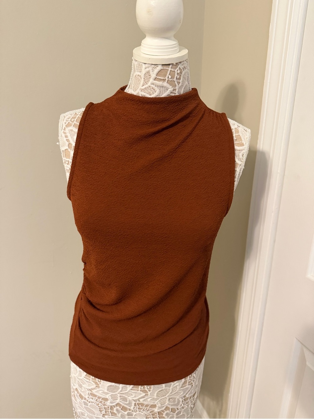 DR2 Sleeveless Cowl Neck Sweater Tank - Rust Brown